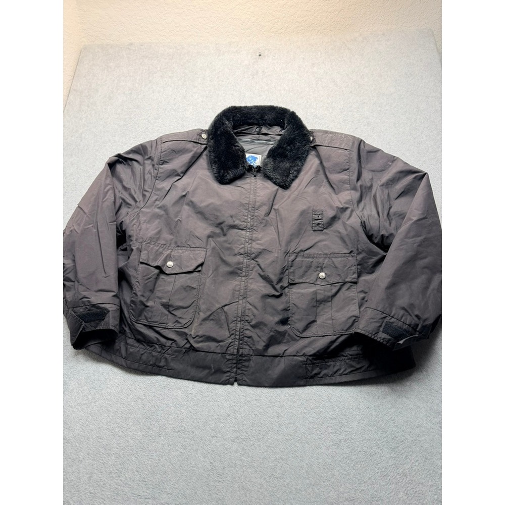 Horace Small Mens Black Faux Fur Collar Uniform Bomber Jacket Workwear Size 54